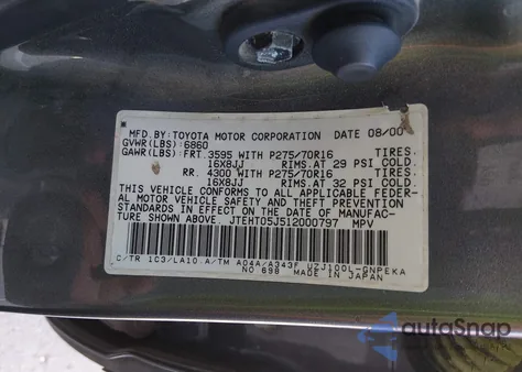 2001 Toyota Land Cruiser z USA, uszkodzony, nr VIN JTEHT05J512000797